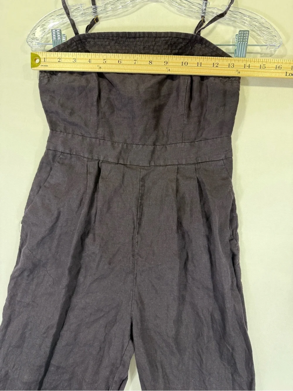 J. Crew Dark Wine Smocked Strap Linen-Blend Jumpsuit